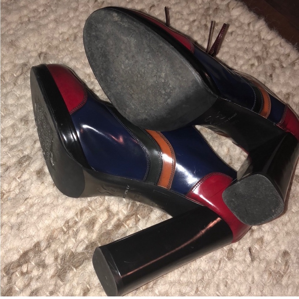 OUTRAGEOUS VTG Sz 7.5 ERNESTO ESPOSITO Multicolor leather platform hi heel Shoes - Picture 6 of 9